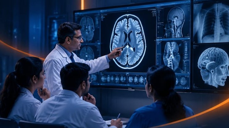 Teaching session on a brain MRI scan