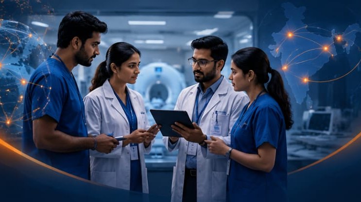 Imaging team discussing a case together